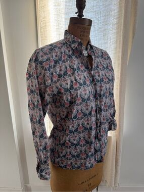 Vintage Women's  Floral Button-Up Shirt in Blue and Pink